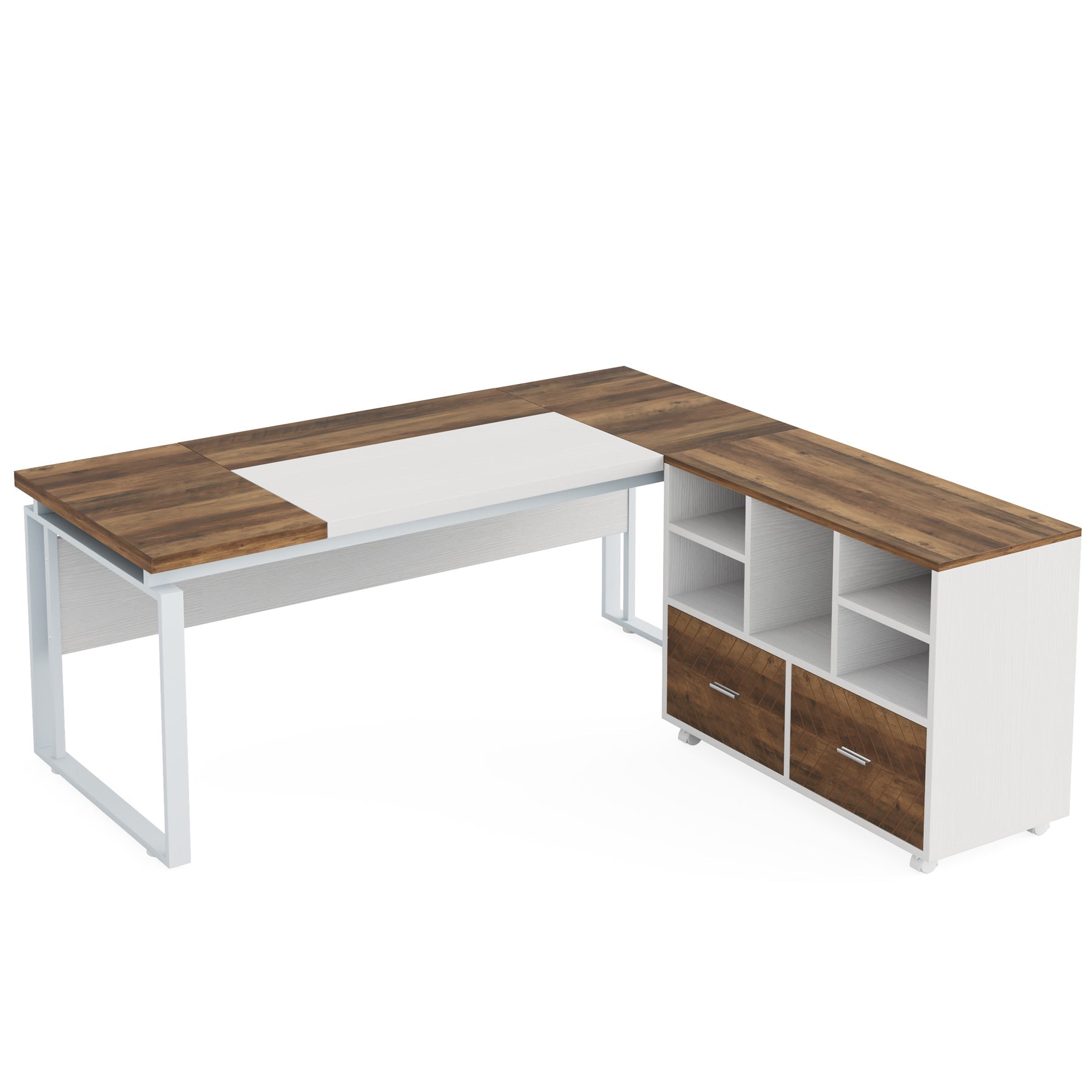 L-Shaped Executive Desk, 63" Computer Desk with Mobile File Cabinet Tribesigns